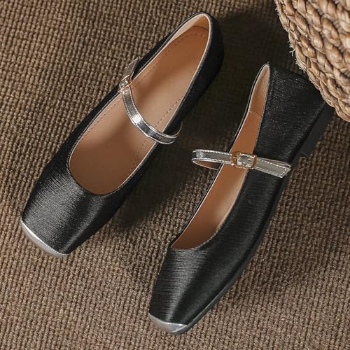 Hee grand Women Mary Jane Flats Shoes Square Toe Satin Dress Shoes Comfortable Casual Ballet Flats3