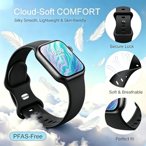 Image of Sport Bands Compatible with Apple Watch Band Women Men 40mm 38mm 41mm 42mm 44mm 45mm 46mm 49mm ,Soft Wristband Waterproof Replacement Strap for iWatch Bands Series 11 10 9 8 7 6 5 4 3 2 1 SE Ultra Black