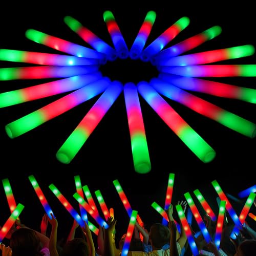 JOYIN (ジョイン) LEDライトアップフォームスティック 24個 グロースティック パーティー記念品 3つのモード付き カラー点滅 グローパーティー用品 ハロウィン 不気味なお祝い 結婚式 キャンプ 誕生日 レイブ カーニバル用