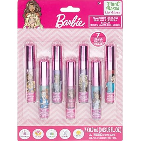 Townley Girl Barbie 7 Piece Plant Based Lip Gloss, Girls Party Favors, First Makeup Set for Girl, Perfect for Parties, Sleepovers, and Birthday Gifts, Ages 3 Cover
