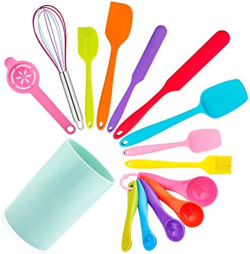 Spatula 15 Pieces Set, Homikit Silicone Spatulas Kitchen Utensils for Cooking Baking Mixing, Non Stick & Heat Resistant Rubber Kitchen Tools with Holder, Healthy & One Piece Design, Multicolor