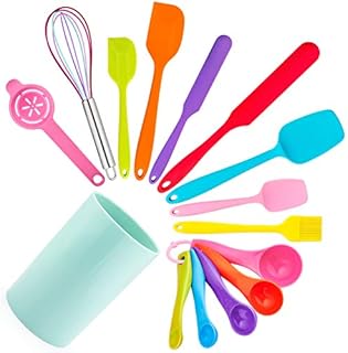 Spatula 15 Pieces Set, Homikit Silicone Spatulas Kitchen Utensils for Cooking Baking Mixing, Non Stick & Heat Resistant Rubber Kitchen Tools with Holder, Healthy & One Piece Design, Multicolor