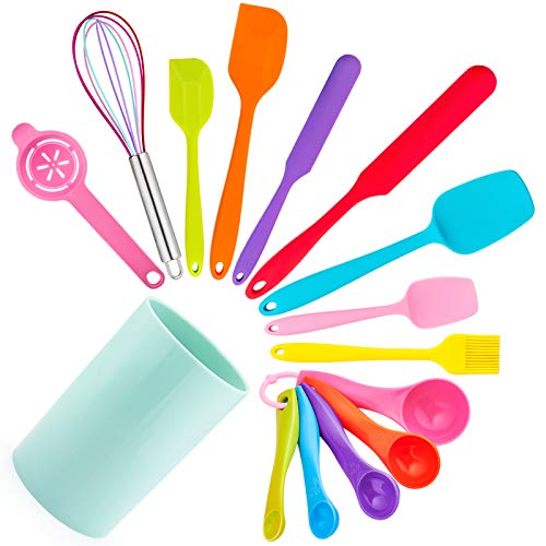 Spatula 15 Pieces Set, Homikit Silicone Spatulas Kitchen Utensils for Cooking Baking Mixing, Non Stick & Heat Resistant Rubber Kitchen Tools with Holder, Healthy & One Piece Design, Multicolor