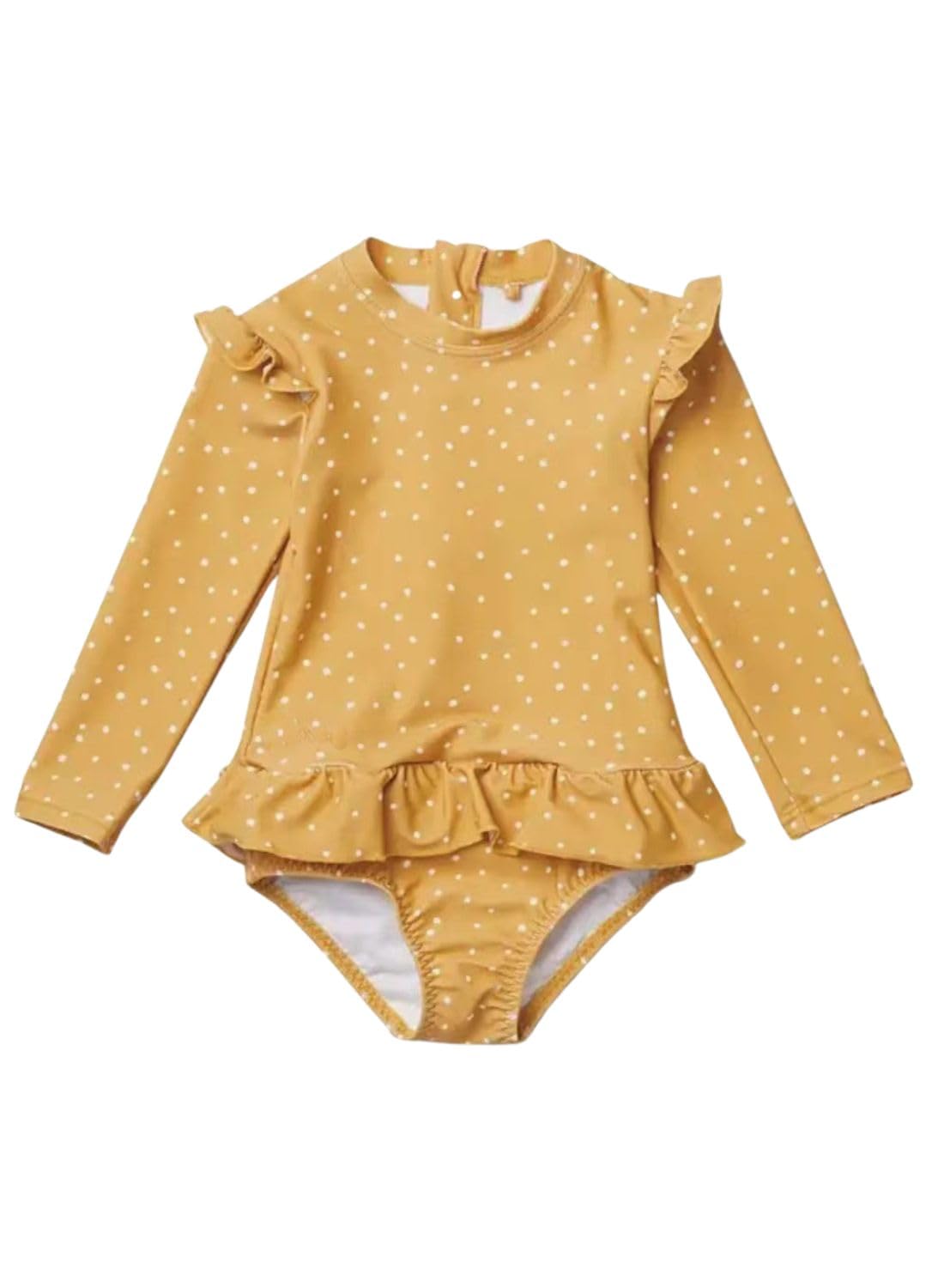 [Libaby] ベビー 水着 ラッシュガード 女の子 UVカット 紫外線カット 帽子付き 80 90 100 120 130 長袖 ワンピース フリル ファスナー 日焼け防止 - 2