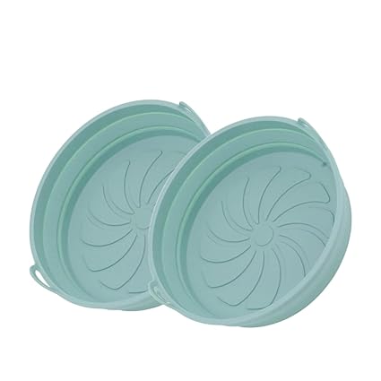 Agabani Air Fryer Silicone foldable Basket Round,Air Fryer Liners with Ear Handles,Air Fryer Silicone Pot Bowl, Silicone Baking Tray,Nonstick Reusable Air Fryer Basket, Oven Accessories (blue 2)