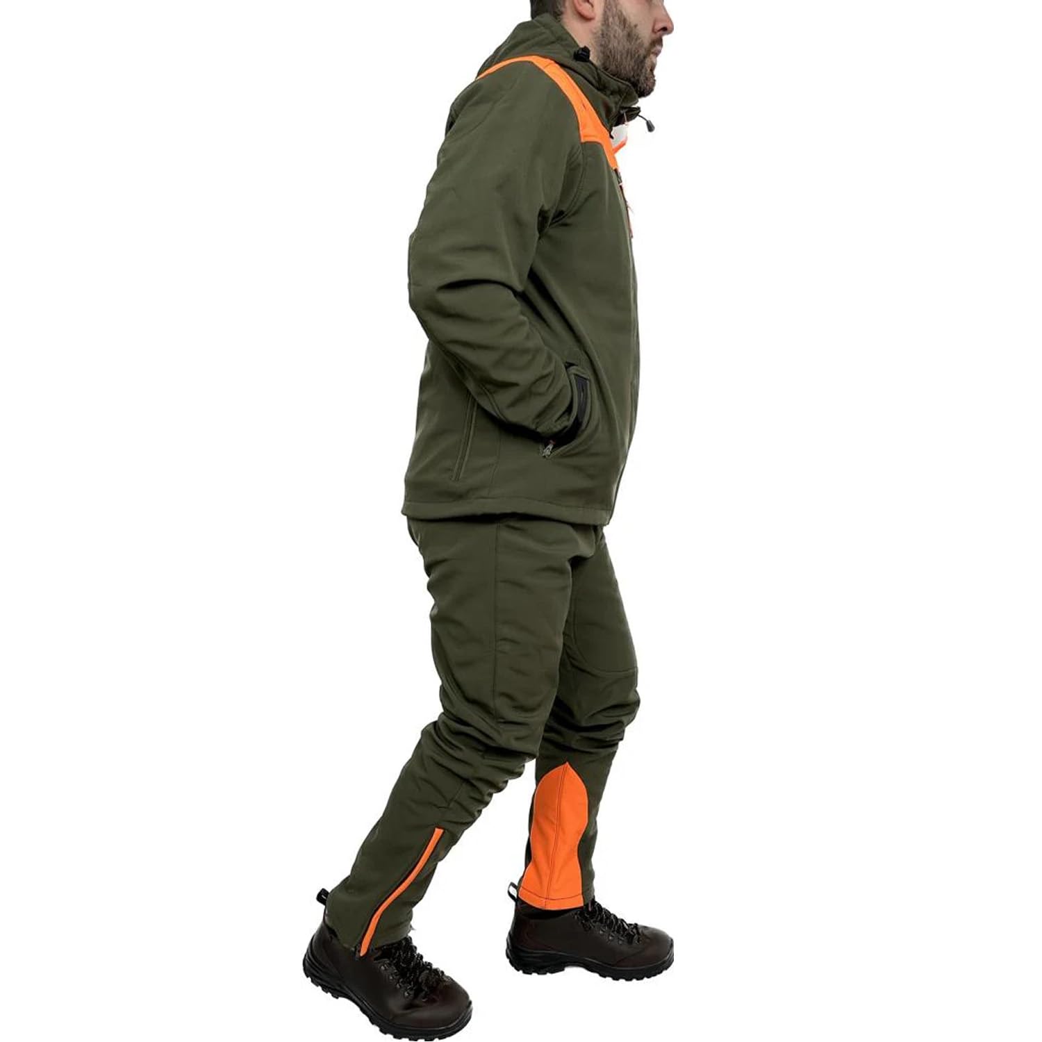 fratelliditalia.org Completo Softshell giacca e pantalone cinghiale arancio AntipioggiaTermico caccia uomo Cerniere termosaldate