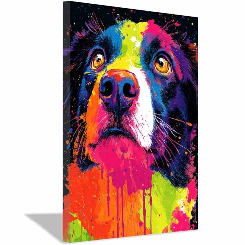 Toile animaux de salon tableau grand format chien multicolore pour chambre