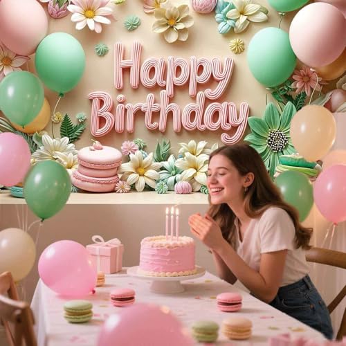 Image of Happy Birthday Backdrop for Women - 72X44 inch Banner Daisy Flower Floral Sweetmeat Happy Birthday banner for Kids Party Decor Girls Celebration Poster Cake Table Decorations Photo Booth
