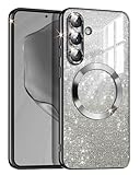 Casetego for Galaxy S25 FE Case,Compatible with MagSafe,Clear Magnetic Glitter Gradient Sparkle Luxury Plated Soft TPU Bumper Full Camera Lens Protector for Samsung Galaxy S25 FE,Black