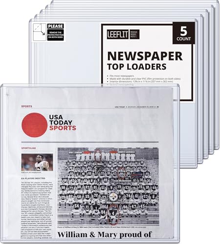 LEEFLIT Newspaper Toploader Holder - 7mm Thick Hard Plastic Top Loaders, 13 x 11, 5 Count