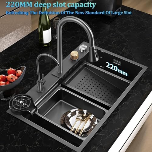 Image of COOTER 30 inchx18 inchx9 inch Kitchen Sink, Waterfall Sink for Kitchen basin | Scratch Resistance, 304 Grade Premium Stainless Steel Sink /Basin for kitchen with Pull Down Faucet & Fruit Basket