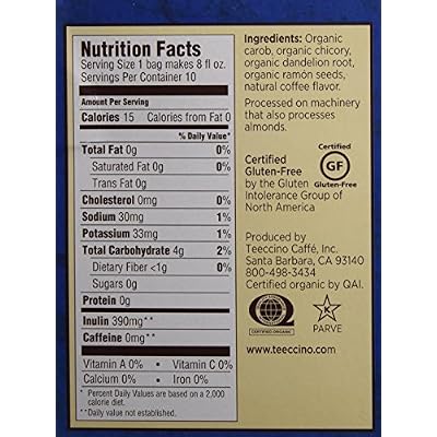 Teeccino Dandelion Tea Dark Roast Roasted Herbal Tea | Organic Roasted Dandelion Root | Prebiotic | Caffeine Free | Gluten Free Acid Free Coffee Alternative, 10 Tea Bags (Pack of 6)