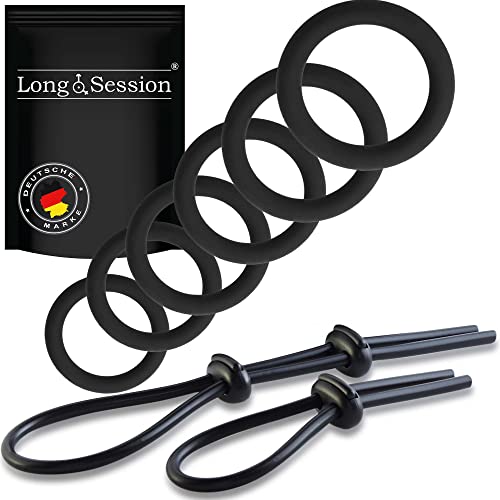 Long.Session® Penisring Set verstellbar + immer passend + Sexspielzeug für Paare extrem Sex Toyset Herren + Cockring Silikon + Hodenring für den Mann