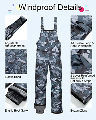 Image of CREATMO US Boy's Snow Bibs Kids Ski Pants Waterproof Insulated Winter Overalls