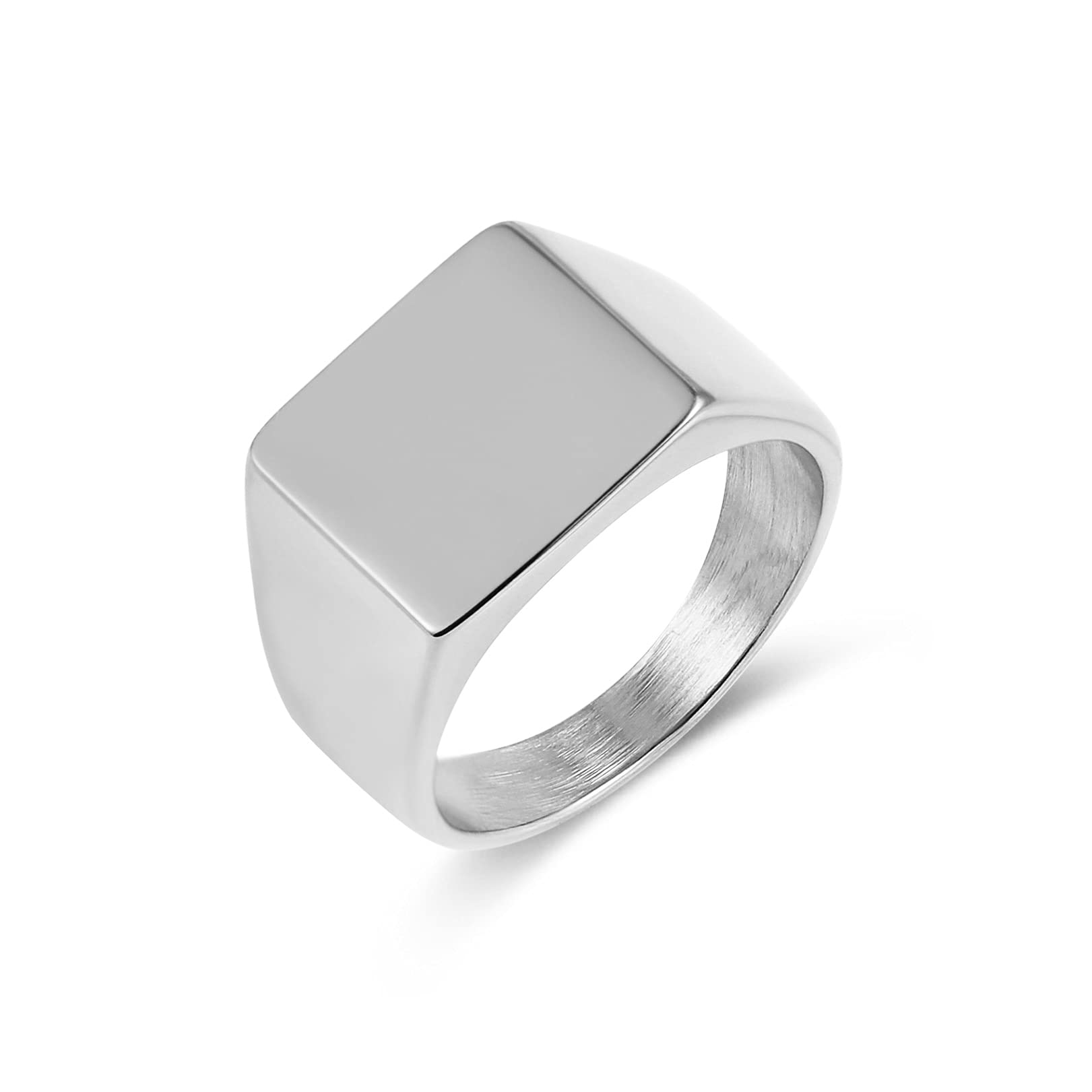 HZMANMen Women Stainless Steel Square Signet Flat Top Polished Ring