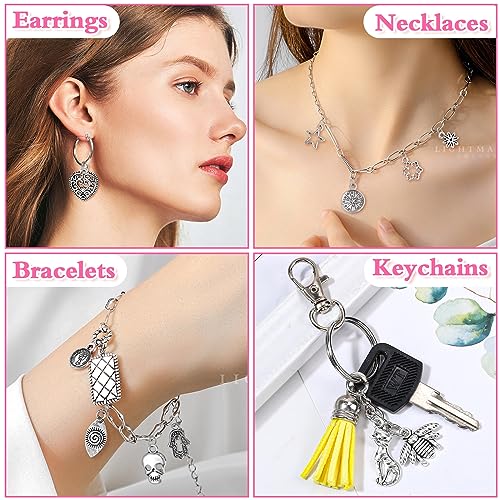 400 Pcs Silver Charms for Jewelry Making , Wholesale Bulk Lots Tiny Assorted Mixed Tibetan Silver Metal Pendants for DIY Necklace Bracelet Making and Crafting - Thumbnail 2