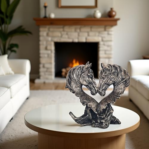 Estatua Corazón Caballos para Decoración Hogar 11" Negro miniatura 7