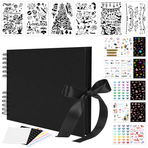 Bemece Album photo 80 pages en papier pour loisirs créatifs, album de scrapbooking fait à la main pour anniversaire, mariage, voyage, fête prénatale - Noir