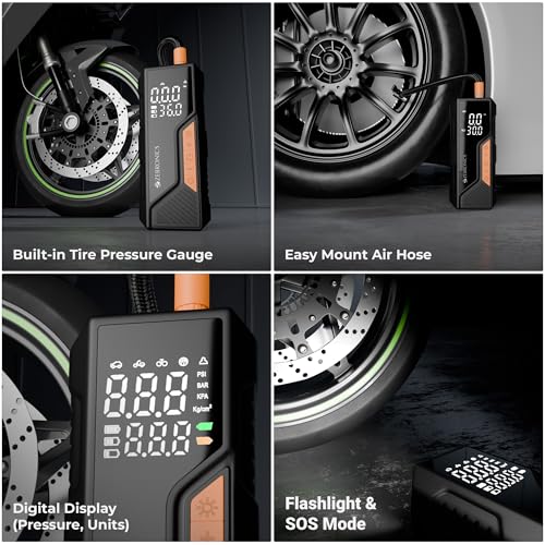 Image of Zebronics, Portable Tyre Inflator, Wired and Wireless, 150 PSI Turbo Inflation, Digital Display, 6000 mAh Rechargeable Battery, Type-C & 12V Support, Power Bank, SOS Light, Multi Nozzles (19TI6A)