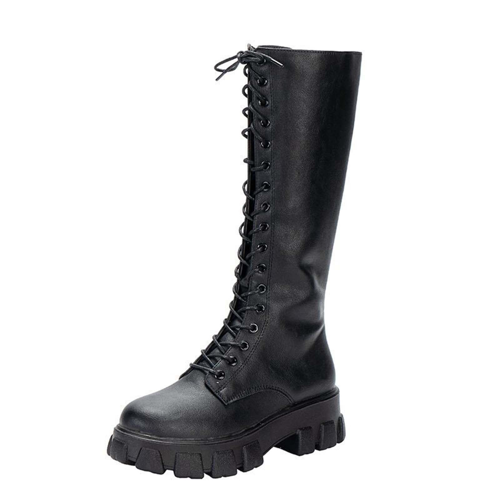 Winter Boots for Women Platform Solid Mid Calf Snow Boot Fashion Round Toe Lace Up Shoes Casual Warm