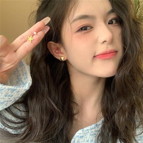 4pcs Cute Starfish Shell Pearl Conch Stud Earrings Set for Women Girls 925 Sterling Silver Hypoallergenic Ocean Sea Theme Tiny Small Cartilage Studs Tragus Post Earrings Nickel Free Multiple Piercing Ears Jewelry Gold2