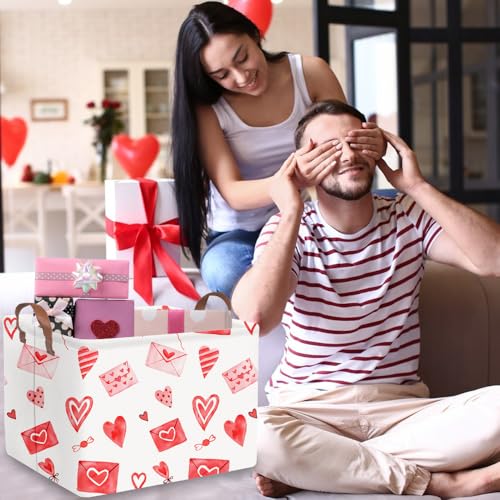 Image of Valentines basket,Pink Heart Basket,Collapsible waterproof nursery laundry basket,Pink girls gift baskets,Valentine's Day room decor(Envelope heart)