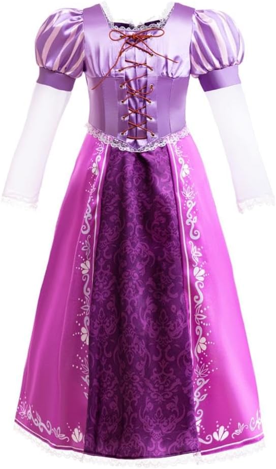 Dressy Daisy Long Hair Braid Princess Costume Dress Halloween Birthday Party Outfit for Baby Toddler Little Girls, Purple