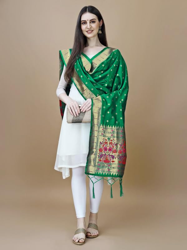 Image of DEVANGI Women's Woven Banarasi Silk Dupatta /Chunni For Women, Floral Print 1 Meter Wide and 2.3 Meter Length Printed Designer Dupatta /Chunni For Girls