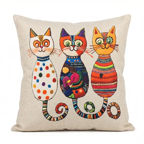 PVOODIRE Housse de coussin motif chat 45 x 45 cm – Housse de coussin pour canapé sans coussin Gris