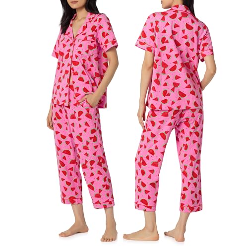 Image of Bed Head PJs Womens Matching Pajamas - Soft Organic Cotton Button Down PJ Shirt & Cropped Pants Set - Loungewear & Sleepwear