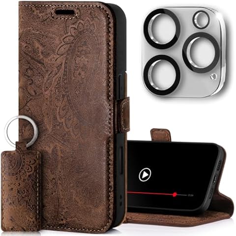 SURAZO Slim Magnetic Mobile Phone Case for Apple iPhone 16 Pro Leather - Foldable Genuine Leather Protective Case [with Card Slot, RFID Protection, Camera Protection] [Pattern] Flip Wallet Case Cover Cover