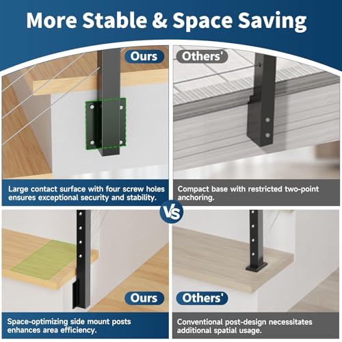 Image of 3 Pack Side Mount Stair Cable Railing Post 36 inch (Post Body 44 inch), Right Side Space-Saving Fascia Mount Deck Post for 36 inch-38 inch Stair Railing, Black Stair Handrail Post for Indoor Outdoor Stairway