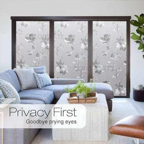 Image of COLORMATE Premium Vinyl Stained Frosted Window Glass Film (12x100 Inch) - Self-Adhesive Wallpaper Sticker Opaque Tint for Window Glass Privacy Cover, Door, Office, Home.| Anti-UV. Frosted Flowers