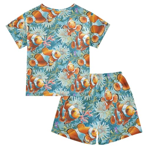 ALAZA Clownfish Coral Reef Ocean Pajamas Short Sleeve 2 Piece Sleepwear Top and Bottom Pajama Set Unisex2