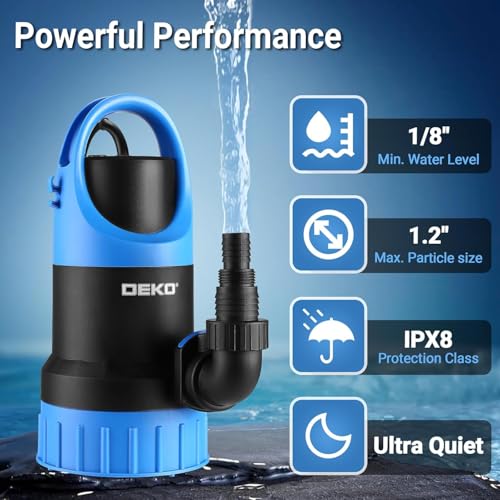 Sump Pump Submersible Water Pump : DEKOPRO 1HP Thermoplastic Portable Utility Pump 4500 GPH High Flow Water Removal for Swimming Pool Garden Pond Basement with 19.7ft Long Power Cord by DEKOPRO - Image 5