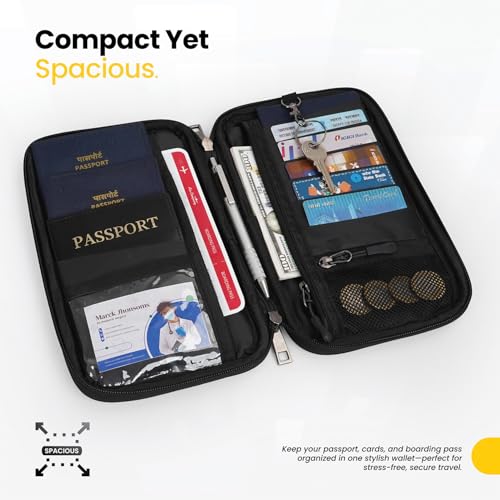 Image of FATMUG Travel Passport Organiser Wallet for Men Women- Family Passport Holder Cover with Zips-Black