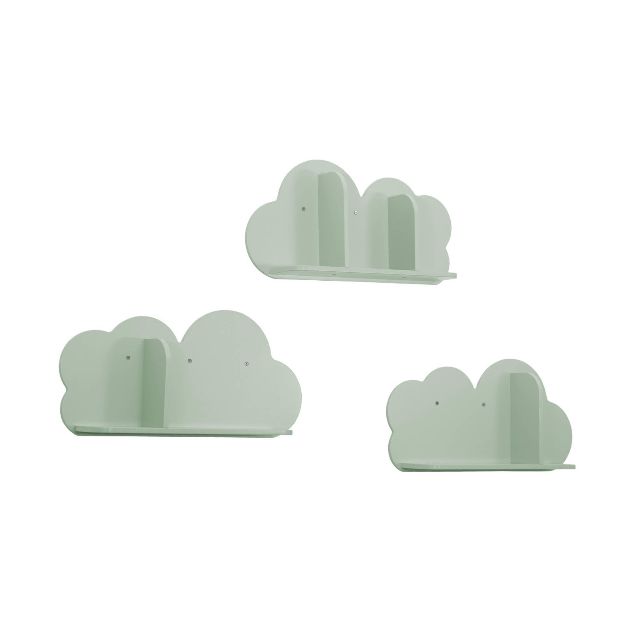Estantería de pared nube para dormitorio infantil set de 3 Nephos Verde 34.5x12x23.5 cm