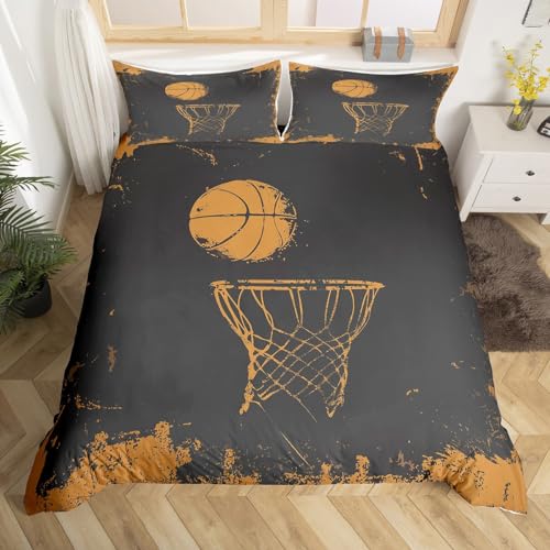 Castle Fairy Cartoon Basketball Bedding Set Twin Size,Sports Games Theme Duvet Cover Basketball Hoop Bed Comforter Cover Set for Kids Boys Girls,Sport Theme Bedding Quilt Cover Set Decorative 2 Piece