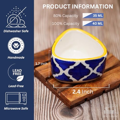 Image of Freakway Hand Painted White Ceramic Dip Bowls | Bowls Set of 2, 40Ml | Bowl for Serving Chutney Bowl /Pickle Bowl /Small (BLU & YLW)