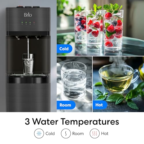 Brio Self Cleaning Bottom Loading Water Cooler Water Dispenser – Black Stainless Steel - 3 Temperature Settings - Hot, Room & Cold Water