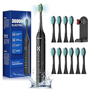 Howeryoll Elektrische tandenborstel, sonische tandenborstel, met 10 reserveborstels, 5 poetsmodi houdt 60 dagen (10 – koppen)