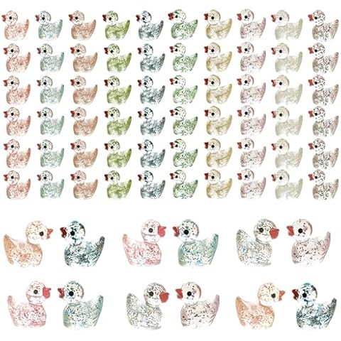 Kuanfine 60 Pcs Tiny Duck Figures Mini Resin Duck Luminous Miniature Ducks Bead for Garden Landscape Aquarium Decoration(Glitter) Cover