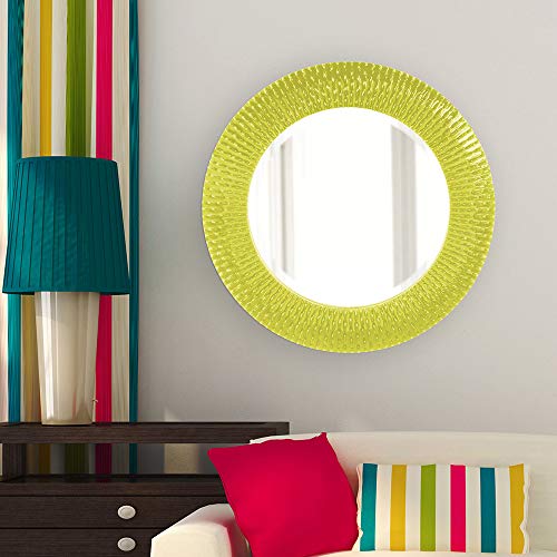 Image of Howard Elliott Bergman Big Round Mirror for Wall Decor, Moss Green Mirror with Starburst Effect, Modern Large Circular Hanging Wall Vanity Mirror for Living Room, Bathroom or Entryway, 32 x 32 Inch