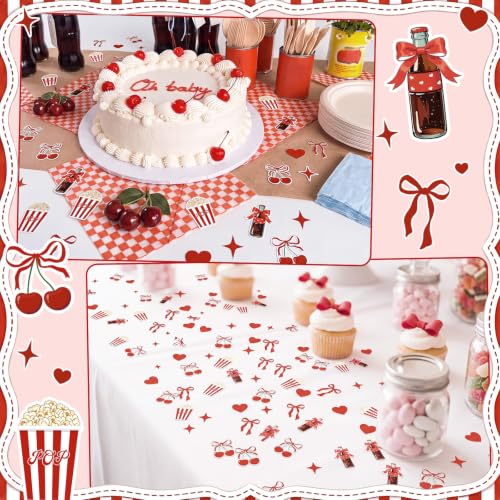 Image of Flutesan 200 Pcs She's Ready to Pop Baby Shower Confetti Red Coquette Bow Retro Soda Popcorn Confetti She's Ready to Pop Table Decorations for Baby Shower Gender Reveal Party Supplies