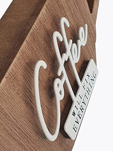 Wooden Small Coffee Sign For Counter Top Decoration Cute Coffee Sign For Kitchen Coffee Bar Or On Coffee Machine Coffee Will Fix Everything #TOP1