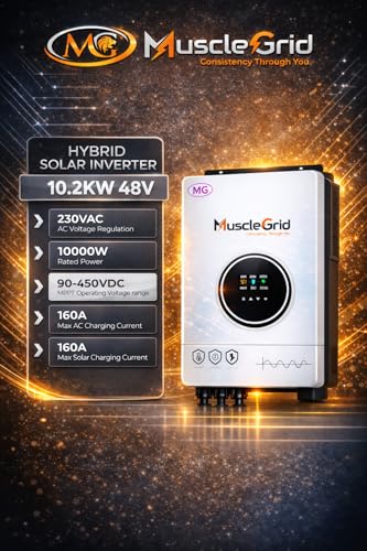 Image of MuscleGrid 10.2kW Solar Hybrid Inverter with 48V 100Ah Smart Lithium Battery | Heavy Duty | Home & Commercial Use