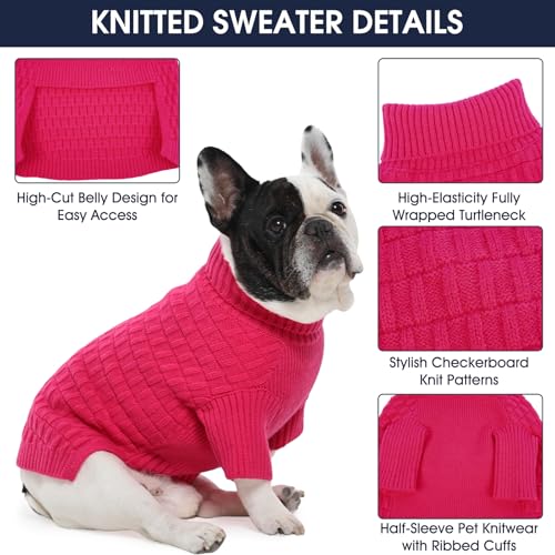 Pull chaud pour chien grand col roulé rose tricot L - 6