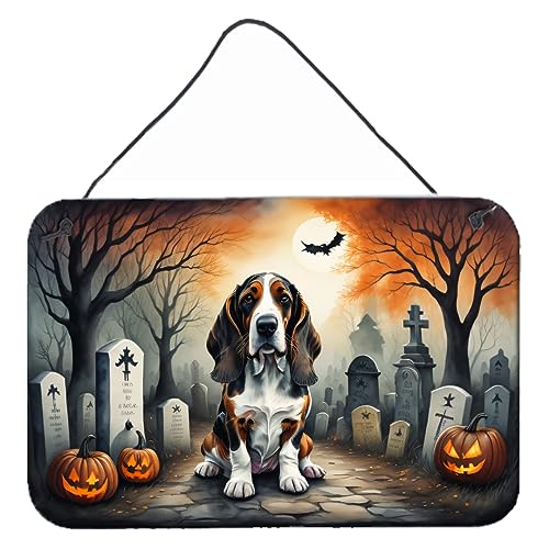 Caroline's Treasures DAC2010DS812 Basset Hound Spooky Halloween Wall or Door Hanging Prints Aluminum Metal Sign Kitchen Wall Bar Bathroom Plaque Home Decor, 8x12, Multicolor