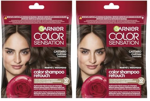 Garnier Color Shampoo Retouch Coloration Permanente Châtain - 100% Couverture Cheveux Blancs - Dure Jusqu'à 4 Semaines