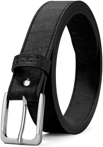 Corkor Womens Cork Belt 1 1/8" Brown & Black Strap with Silver & Gold Nickel-Free Buckle, Vegan Leather Alternative